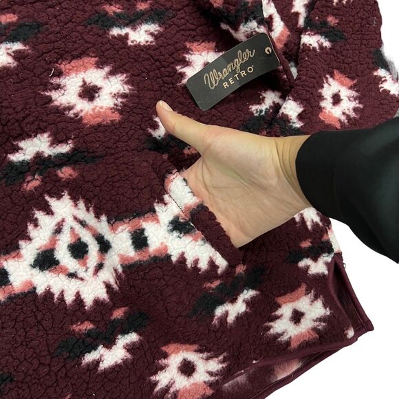 Wrangler Burgundy Aztec Sherpa Fleece Pullover M Half Zip - Picture 7 of 11